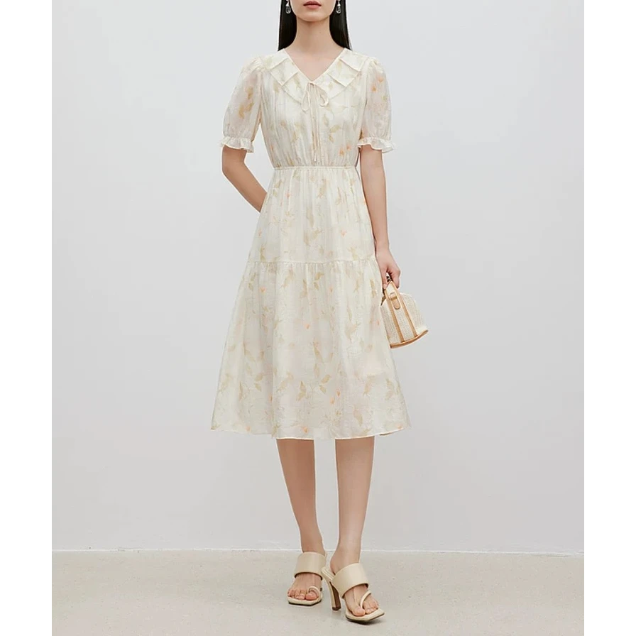 F1695-【依】荷叶边碎花收腰显瘦百搭连衣裙#WYX56L153