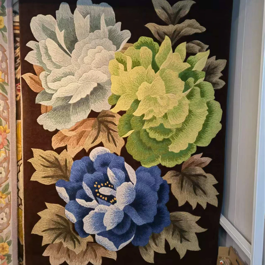 复古美式客厅大毯羊毛晴纶混纺大毯新中式家用手工加厚欧式有微瑕