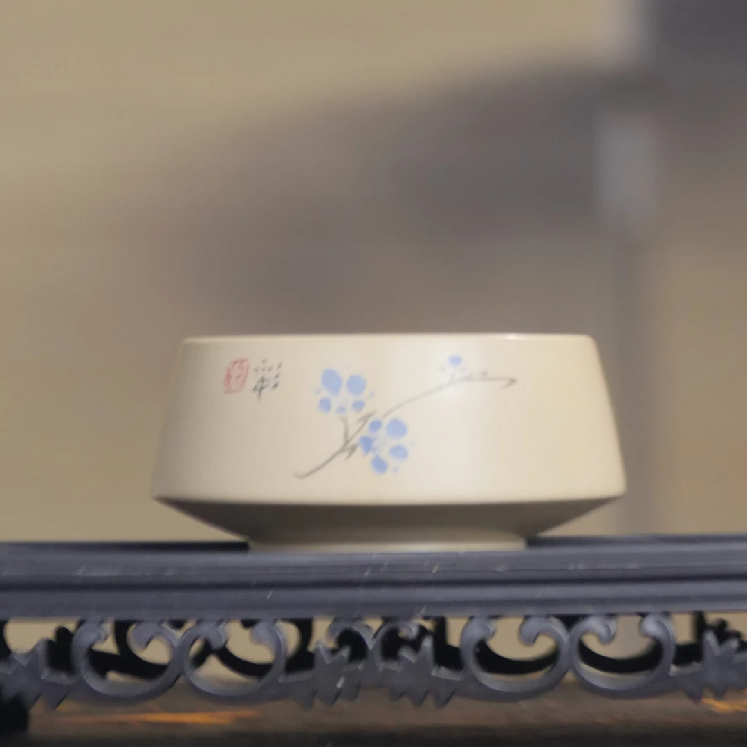 《云小陶》建水紫陶徐彩全手工主人杯白泥阴刻阳填茶杯品茗杯茶具