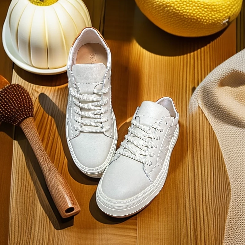 2025系带春夏透气厚底真皮休闲板鞋小白鞋运动鞋子时尚轻便透气