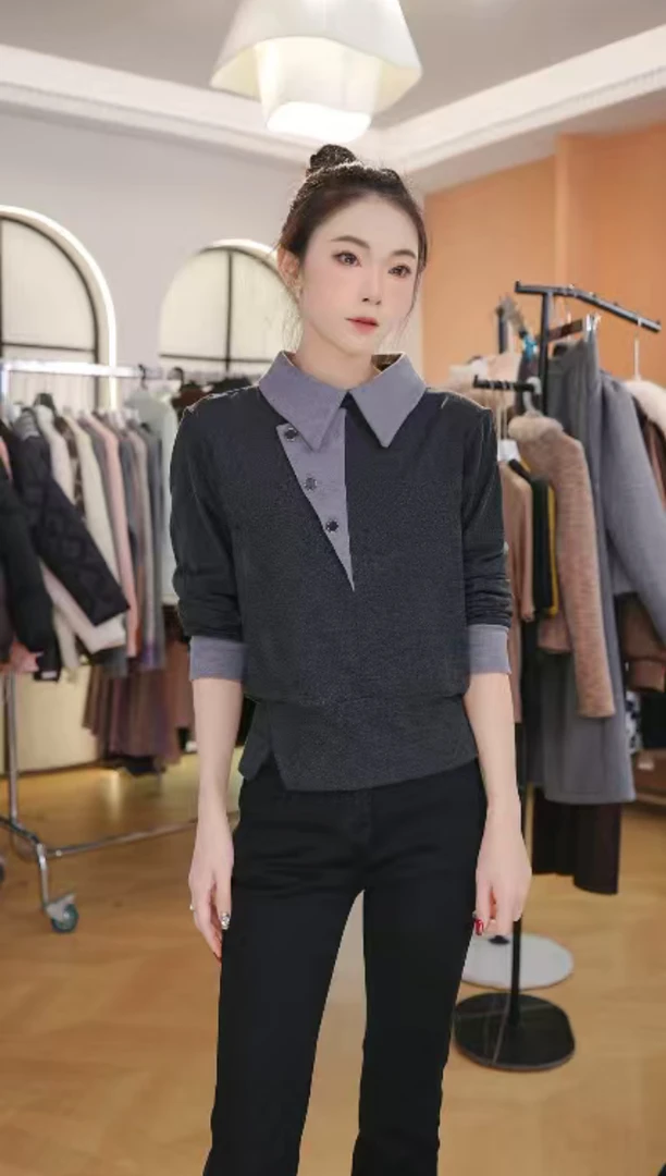 Z8772德绒时尚打底秋冬新款宽松显瘦女洋气百搭针织衫