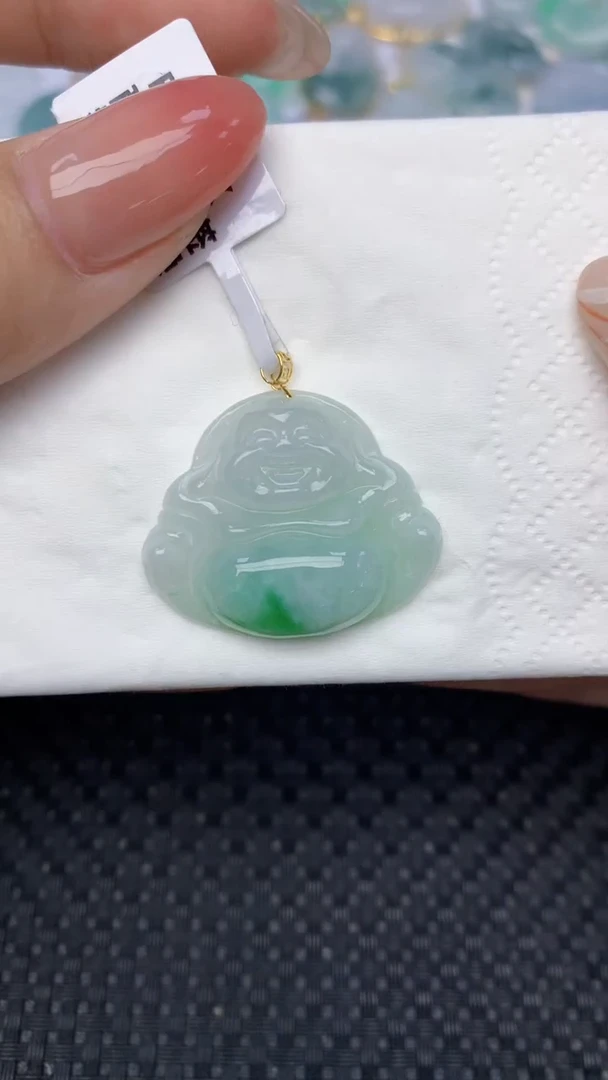 翡翠18K金镶嵌颈饰 天然翡翠a货