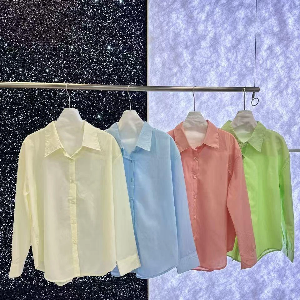 LSNN  春夏韩系衬衫糖果色上衣长袖翻领夏女装显瘦衬衣8123