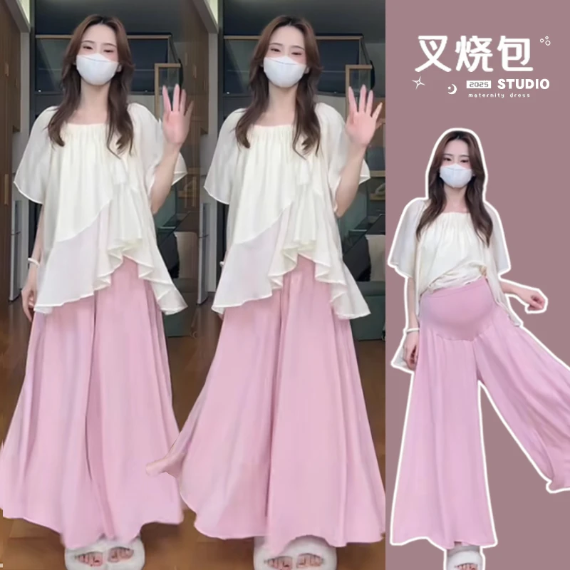 2025新款不规则上衣+宽松阔腿裤裙休闲显高腰瘦垂感九分裤裙套装