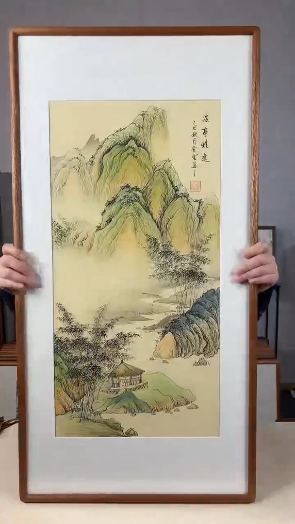 国画手绘*溪亭雅逸47*92cm带框发货