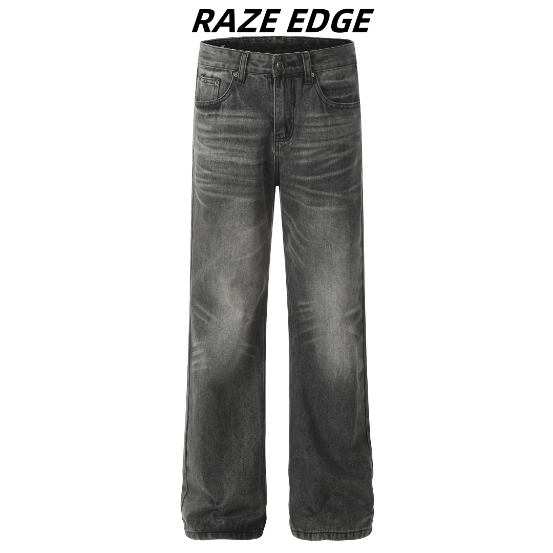 RazeEdge轻奢痞帅慵懒风男装裤子时尚百搭美式直筒微喇牛仔阔腿裤