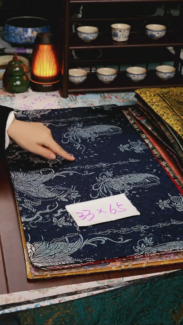 【蝴蝶蓝定位双面】中国风干泡织锦茶席33*65