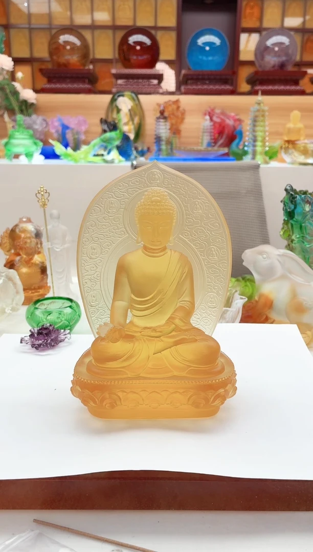 手工艺品琉璃琥珀色药师佛七佛之一18公分