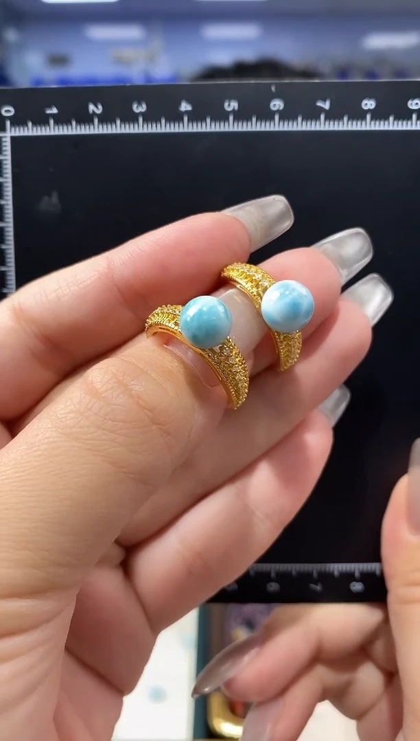 针钠钙石（海纹石）银S925镶嵌戒指多样性发货发其一