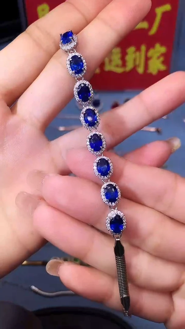【闪购商品】蓝宝石手链银S925镶嵌1111