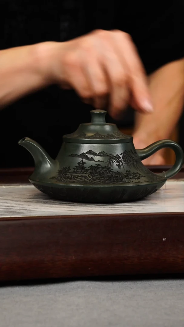 【闪购商品】紫砂茶壶老墨绿 云炉 山水