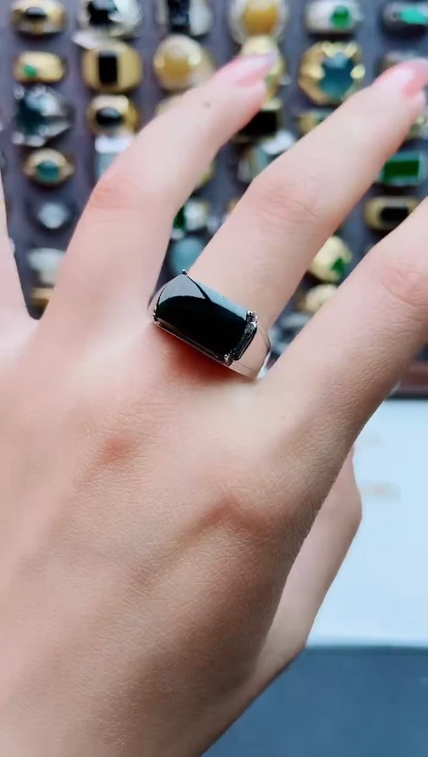 银S925镶嵌戒指翡翠天然翡翠男戒