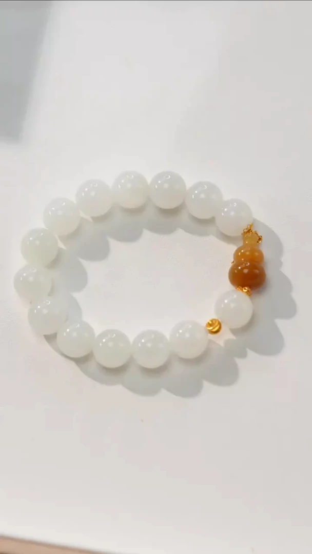手链18K金镶嵌和田玉高货白玉手串12MM