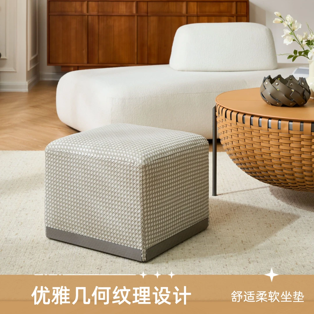 设计师沙发编织家用客厅实木方形沙发凳梳妆凳方凳脚踏可爱凳子