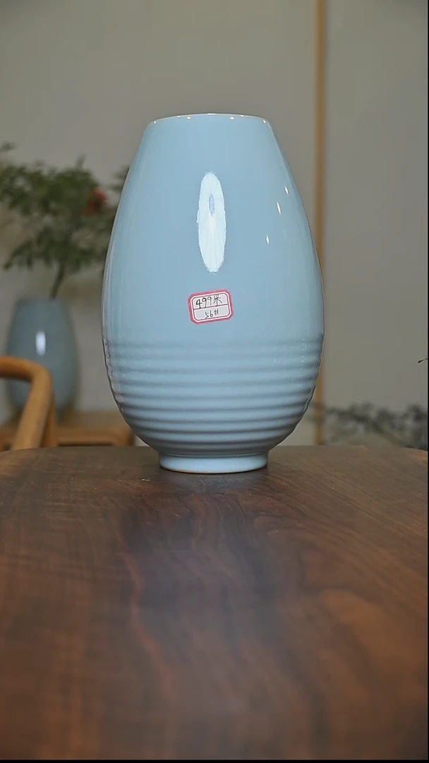 56#玄纹瓶 天青 微瑕 朱家汝窑款