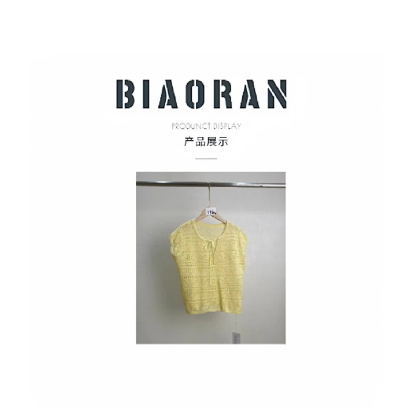 BIAORAN/标冉2025春季新款休闲百搭减龄镂空针织上衣7980