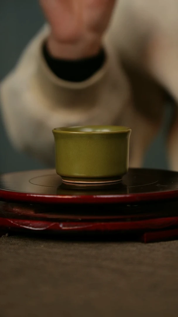 柴烧 扳指杯 黄金釉