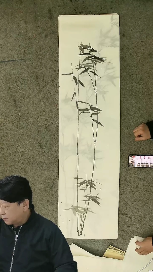 国画四尺对开  墨竹条屏 34*138cm