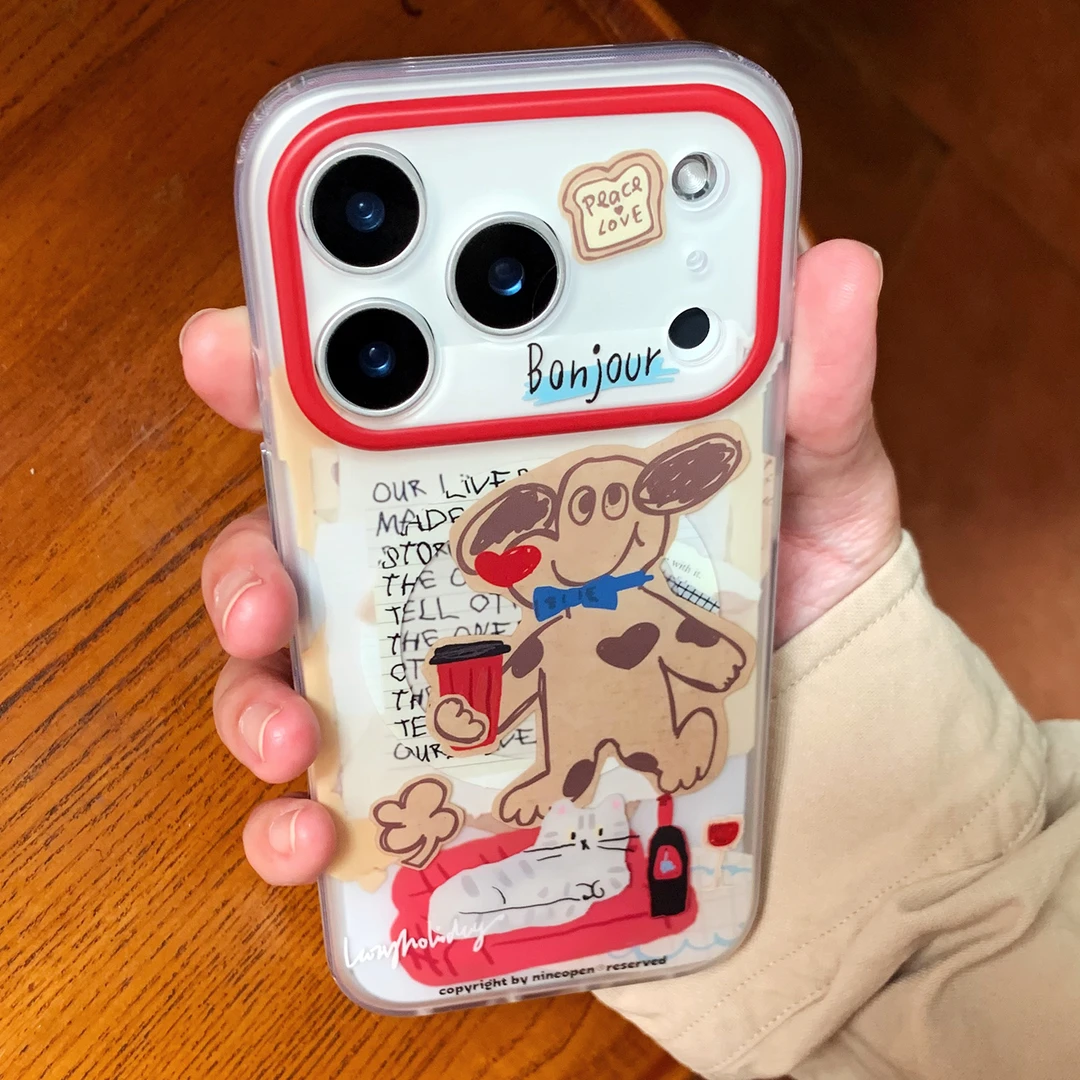 九点半可爱卡通双层磁吸咖啡狗狗适用苹果17ProMax手机壳16全包套