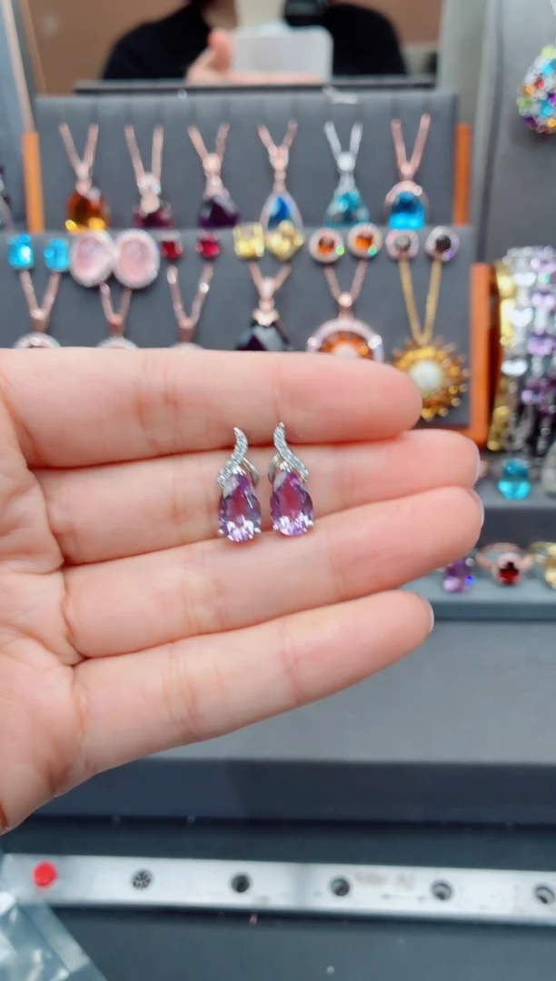 银S925镶嵌耳饰水晶水晶耳饰