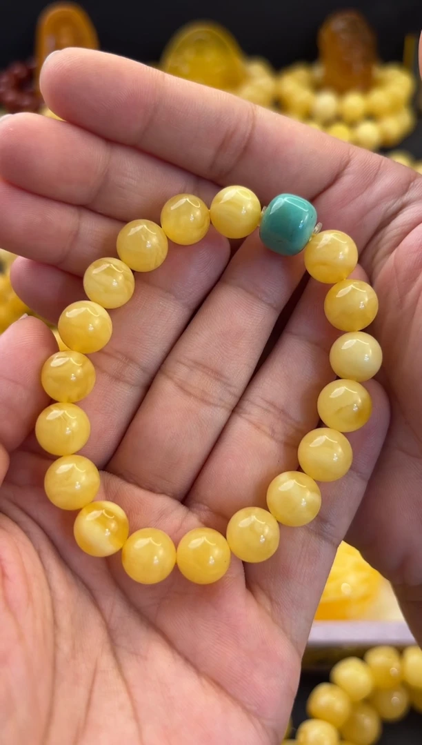 手串蜜蜡未镶嵌10+焦皮料橘黄满蜜妖花