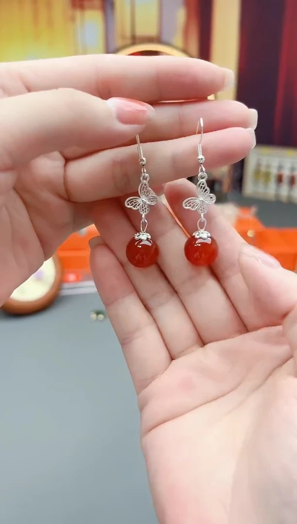 银S925镶嵌耳钉玛瑙/玉髓417