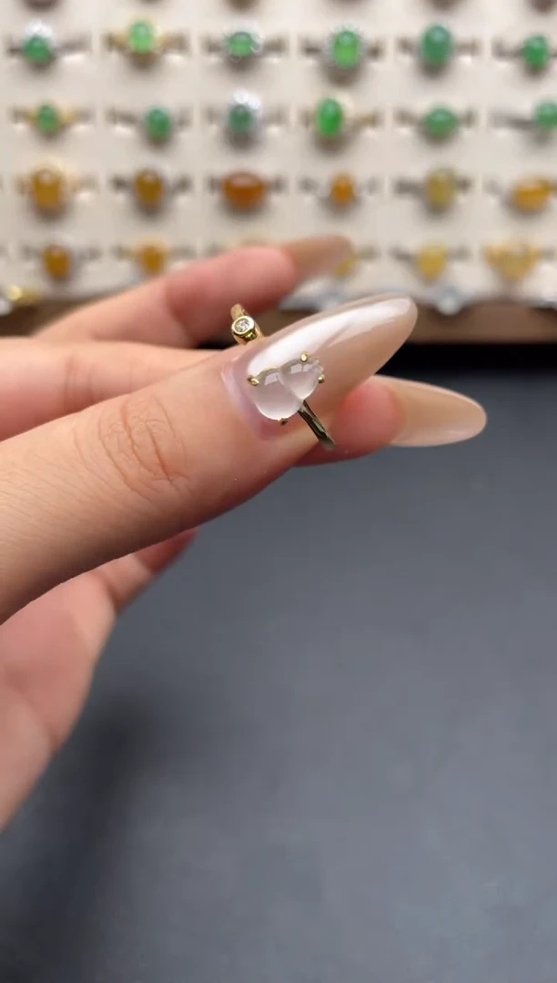 银S925镶嵌戒指翡翠一物一证一礼盒