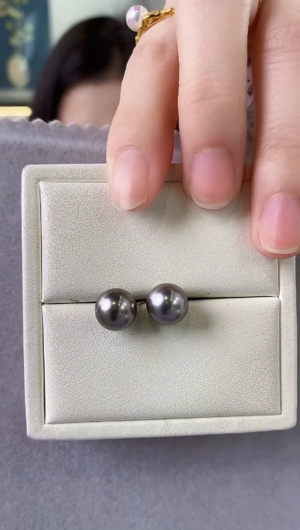 【闪购商品】海水珍珠耳饰18K金镶嵌9-10大溪地黑珍珠耳饰