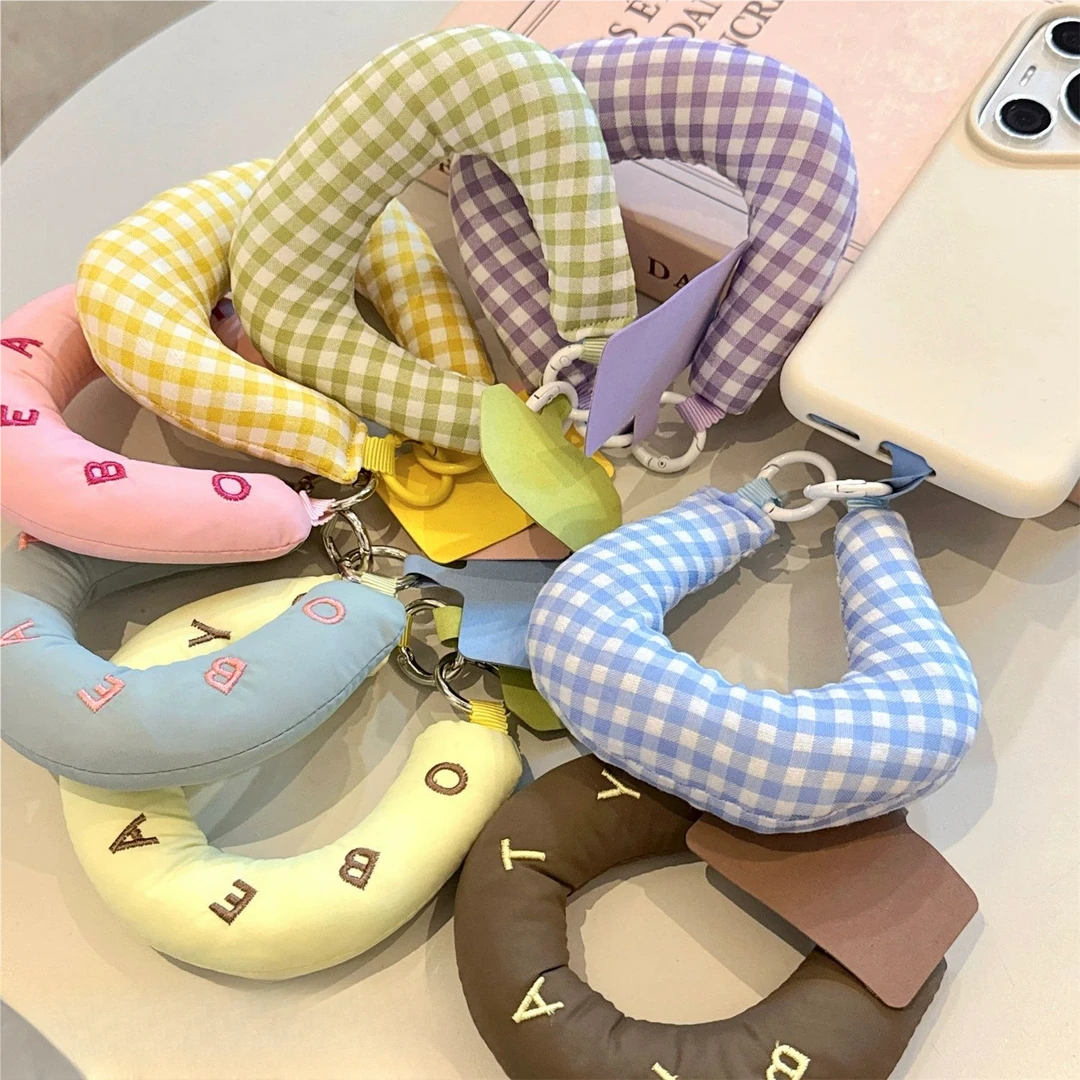 网红同款ins撞色格纹手机挂绳手工布艺手腕带配饰手机壳挂件防丢