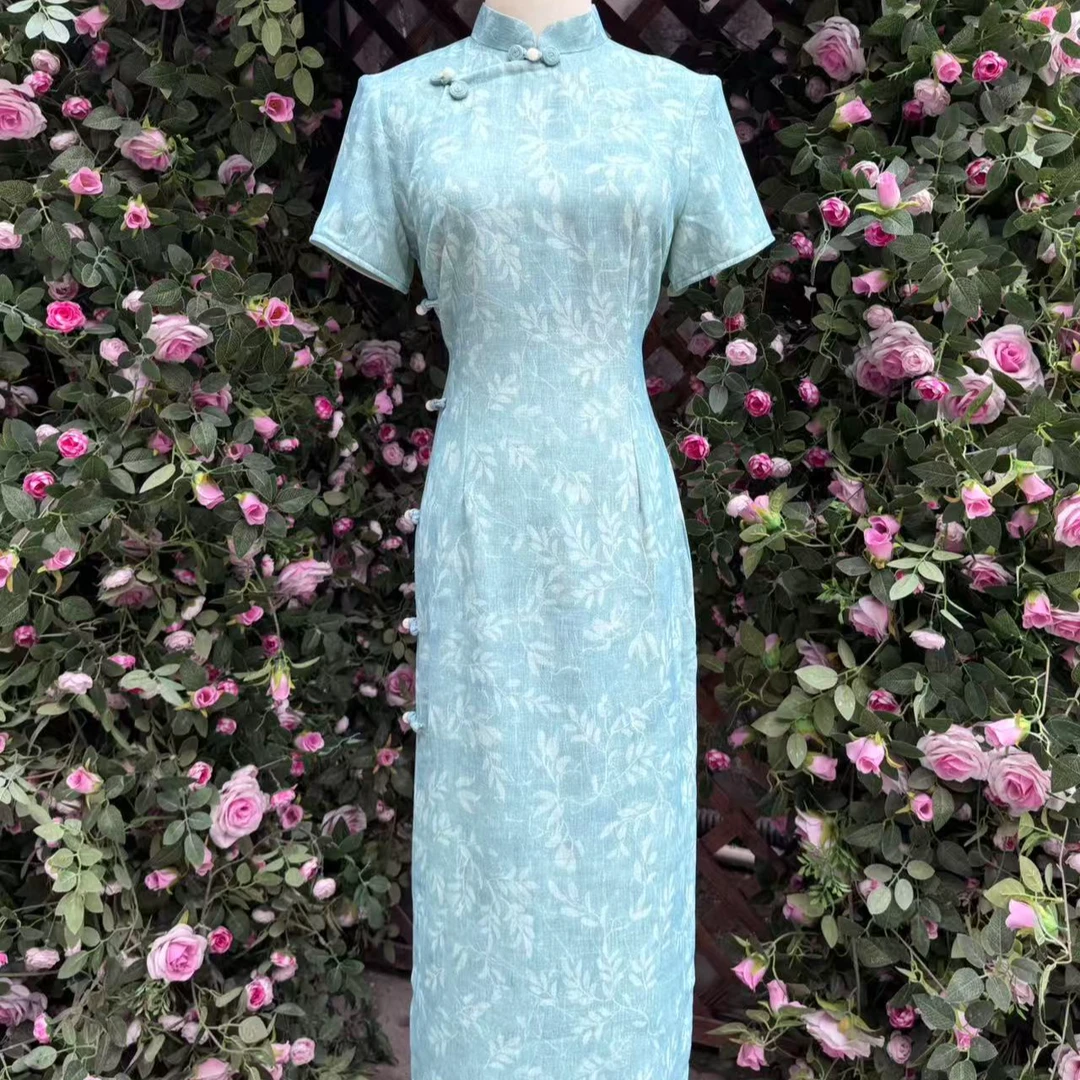 锦笙 |花野125cm改良新中式短袖单层拉链款年轻修身日常可穿旗袍