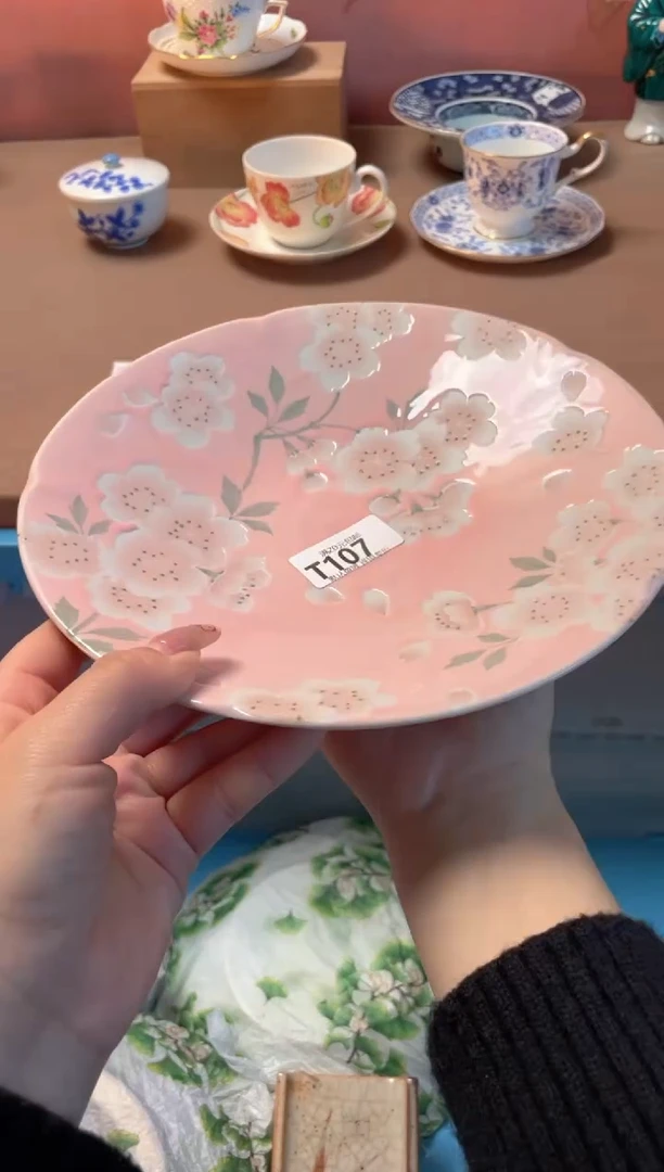 瓷片有古窑全粉色樱花盘107