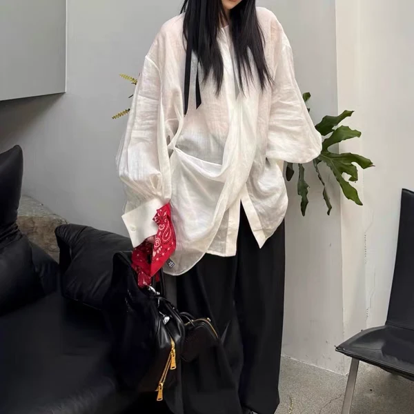 ET 25SS春夏新款白色飘带垂感不规则上衣