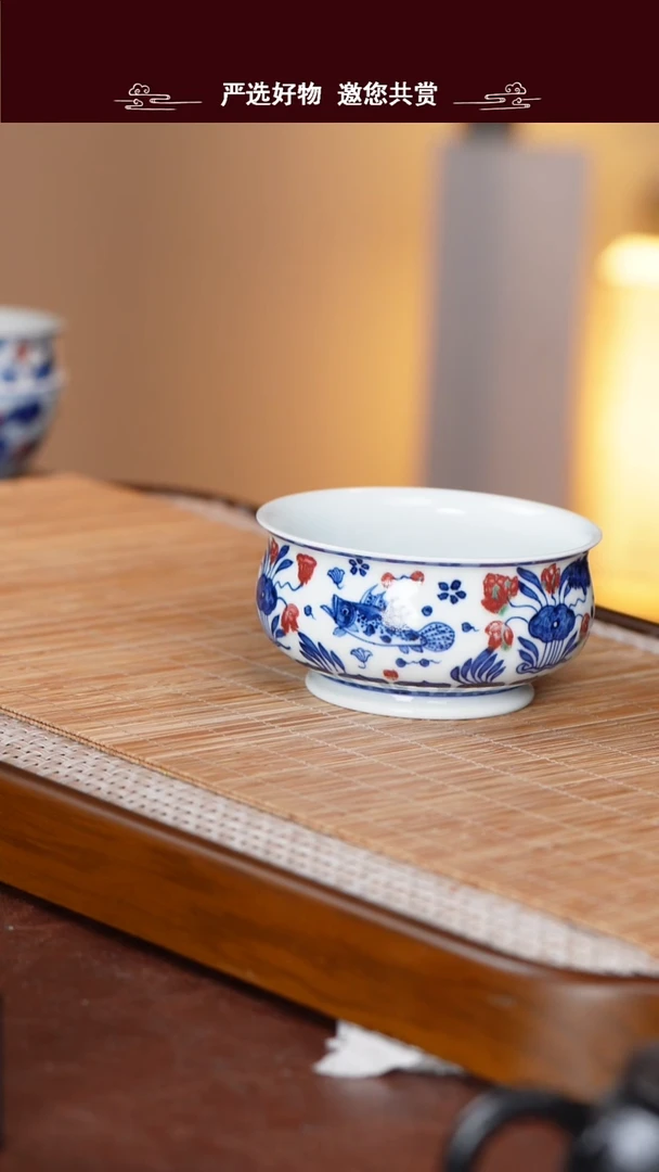 手工手绘青花釉里红茶杯