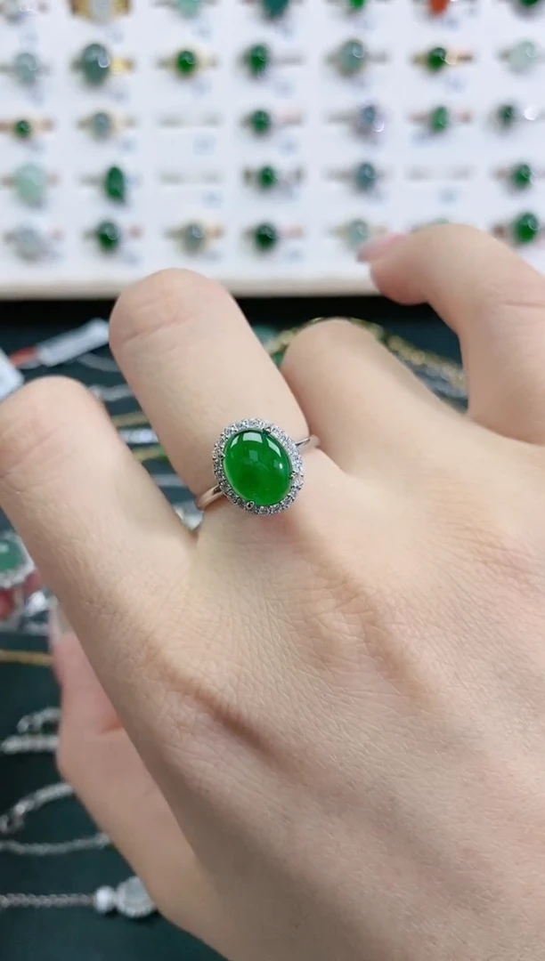 翡翠戒指银S925镶嵌天然翡翠