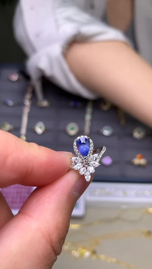 戒指蓝宝石银S925镶嵌戒指