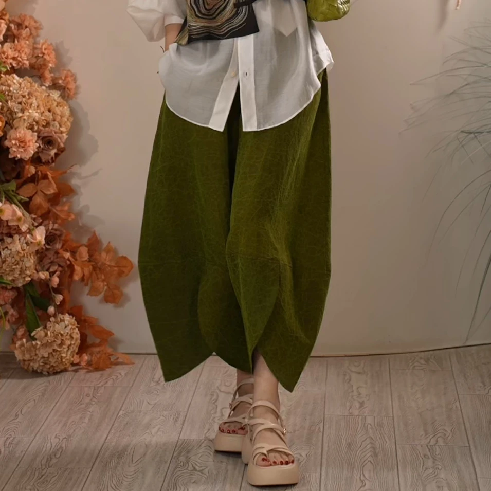 X【叭哒不惑】花苞裤 桑蚕丝香云纱松紧腰设计感阔腿裤女休闲裤