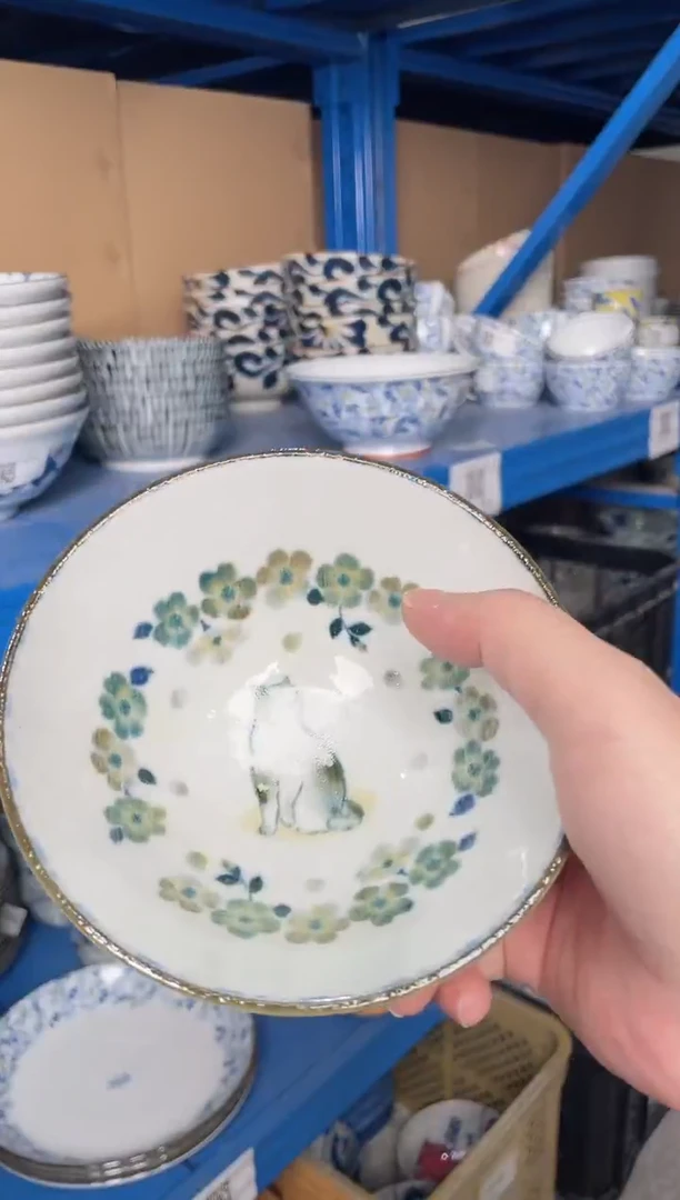 陶瓷花见猫 饭碗 微瑕