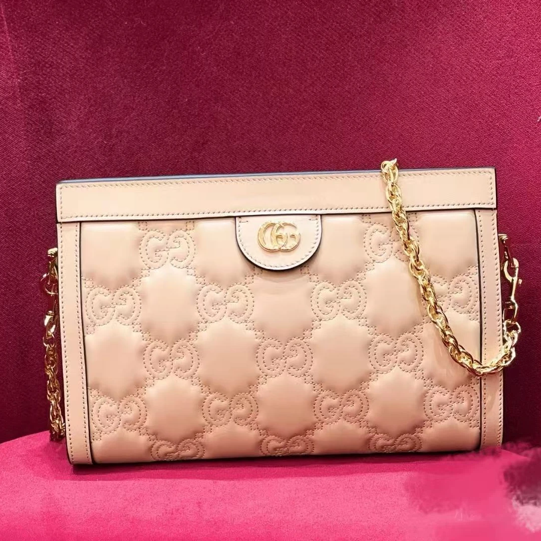 95新 GUCCI/古驰 坤球奢选 古驰奶茶色斜挎包