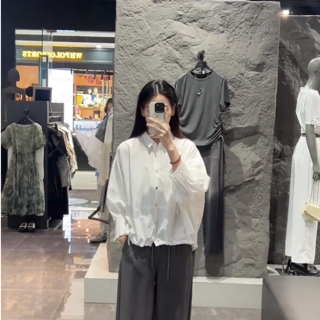 圣迪奥长袖白色时尚休闲百搭宽松设计感长袖衬衫S252Z0501