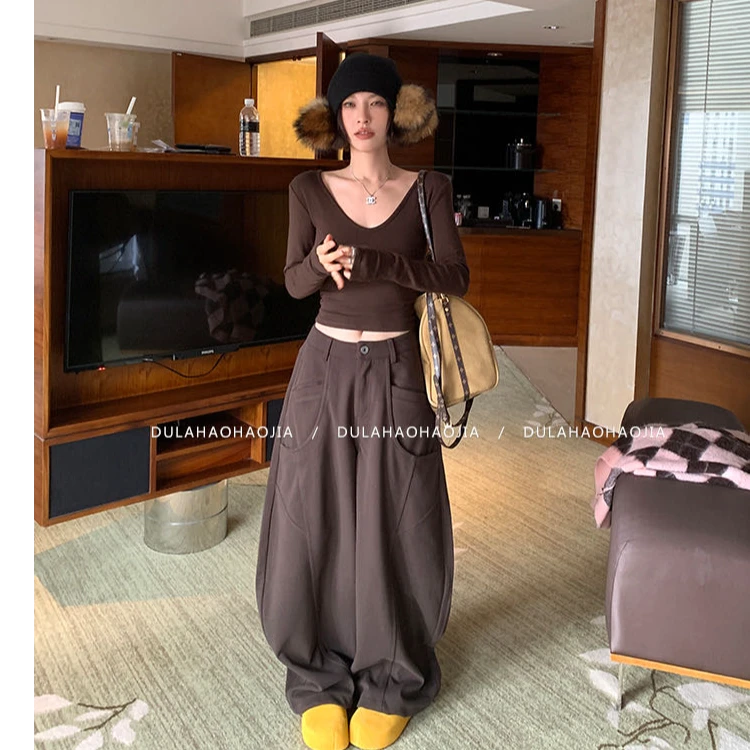 性感辣妹V领打底衫长袖T恤女秋装2025新款修身显瘦百搭短款上衣潮