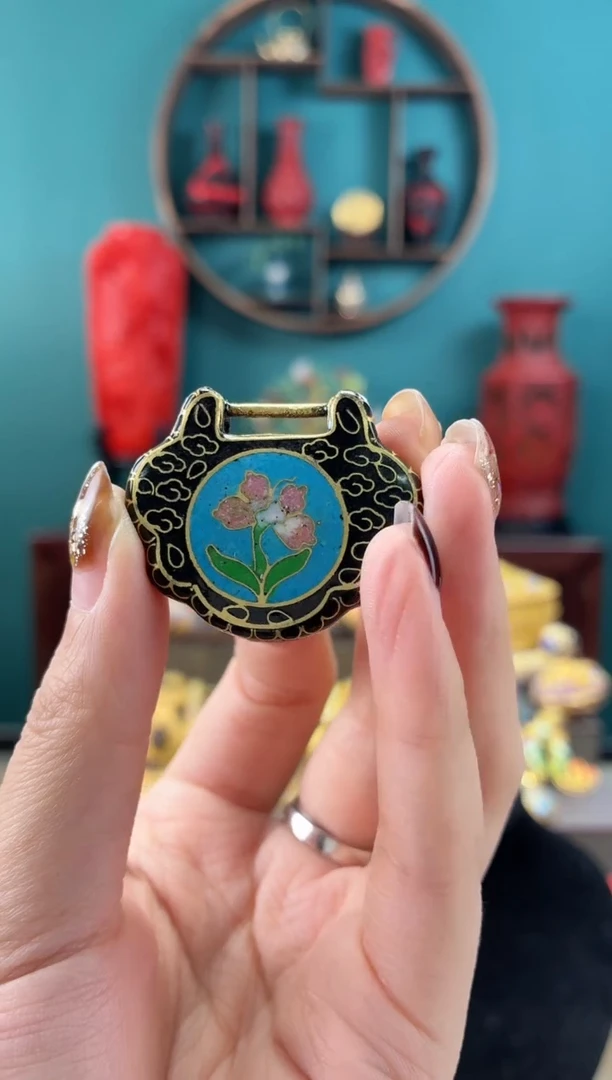 非遗手工景泰蓝吊坠黑色