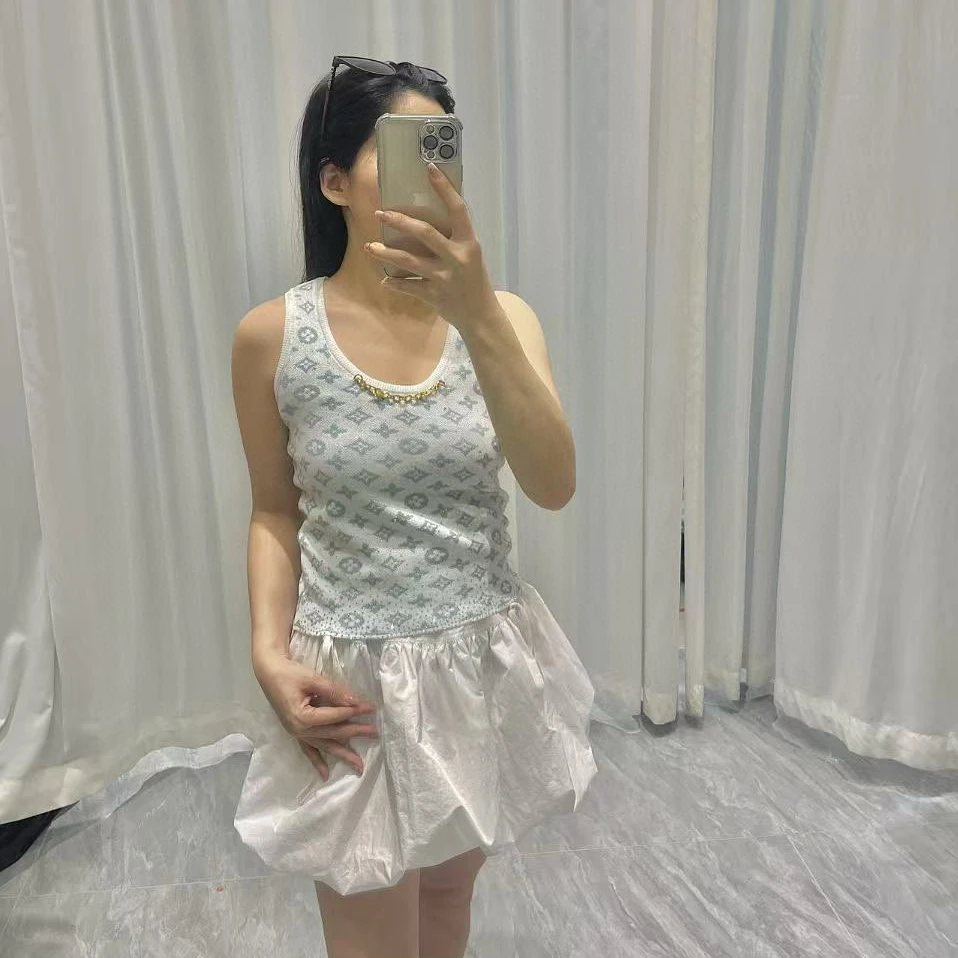 经典老花名媛风轻奢圆领烫钻无袖针织背心上衣女2025夏季新款