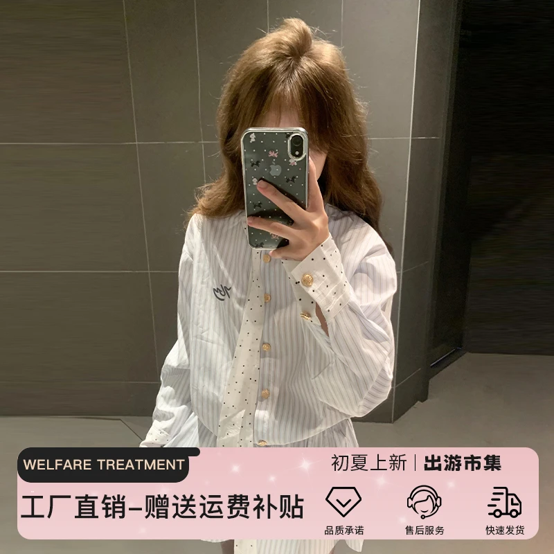 9462开春流行女装新款白色条纹衬衫连衣裙子夏季短裙穿搭