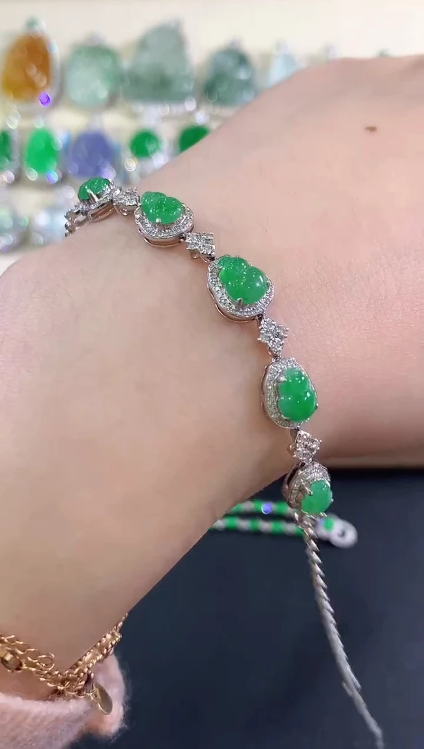 18K金镶嵌手链翡翠b294