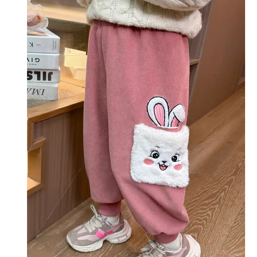 女童秋冬季加绒灯芯绒裤子宝宝外穿休闲加厚条绒裤儿童一体绒冬装