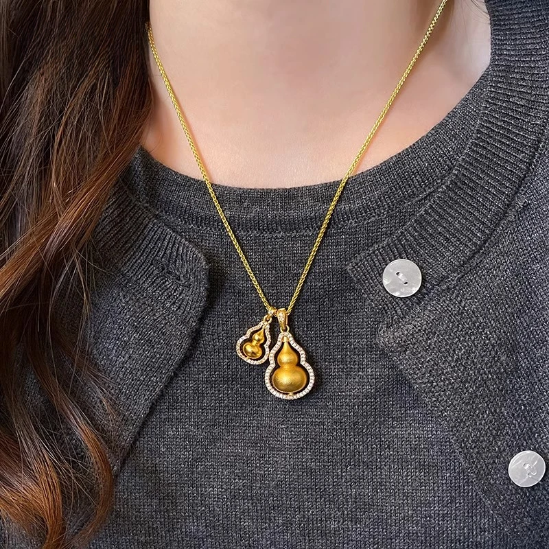 合金项链 韦雪同款精致招财葫芦转运项链吊坠配饰小众金色毛衣链