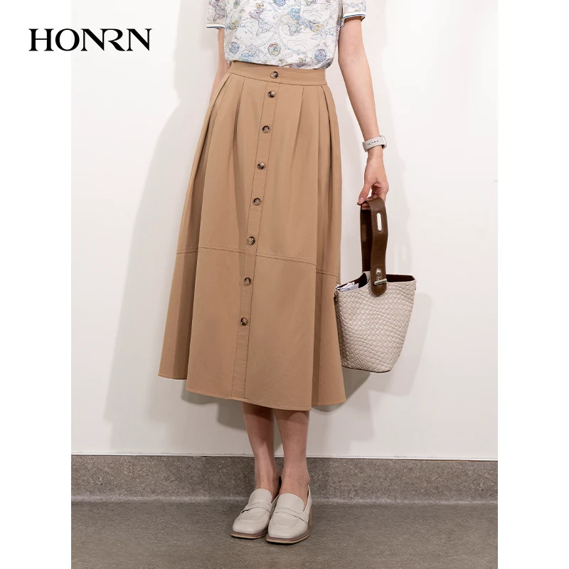 HONRN/红人气质修身显瘦a字裙子垂坠感半身裙长款女夏季HI22OQ955