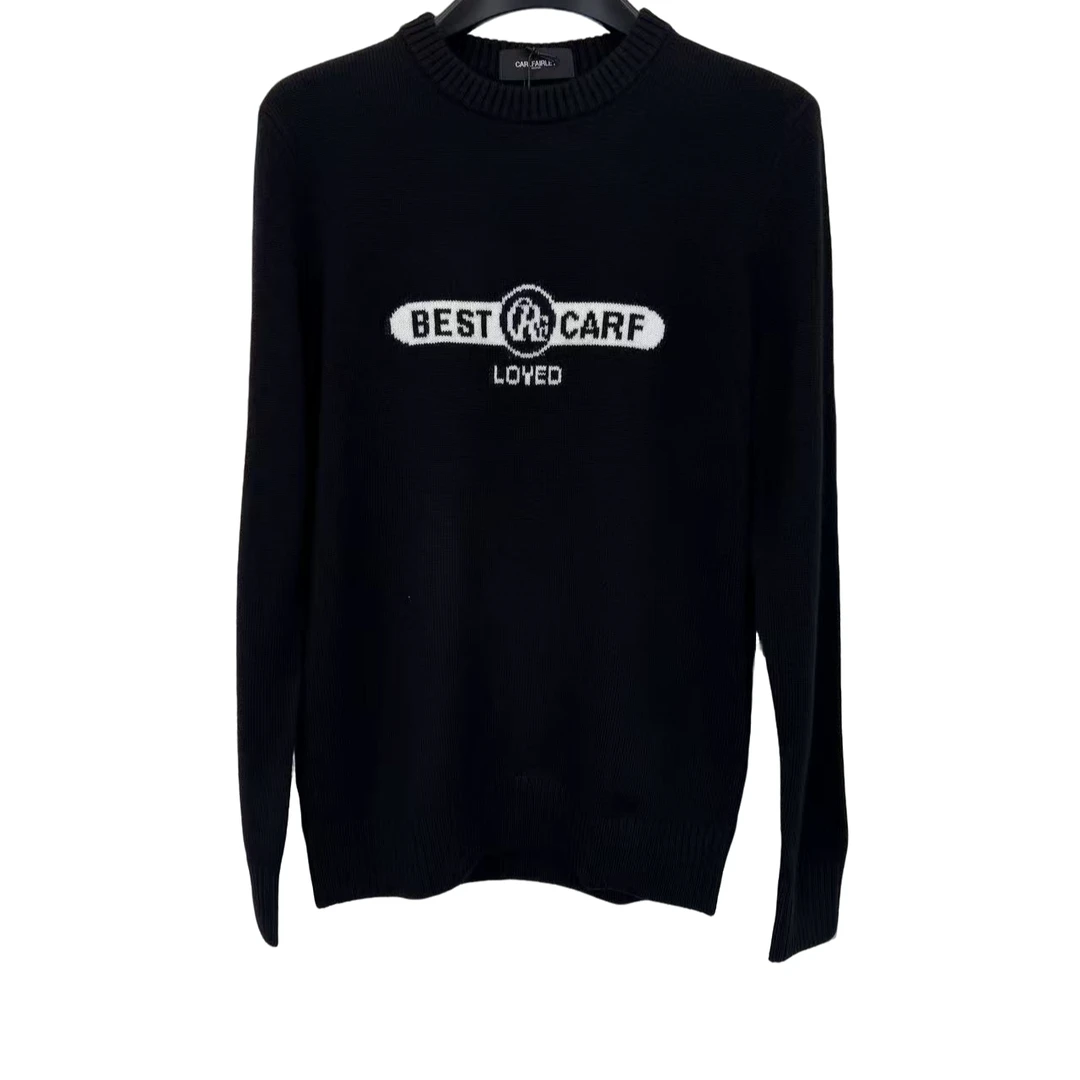 提花绵羊毛针织衫男秋冬新款圆领时尚洋气毛衣