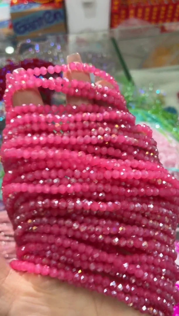 玻璃C110卡4水晶扁10条AB彩樱花粉玉