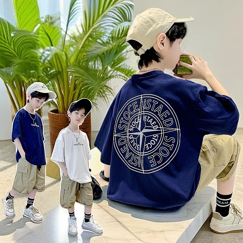 男童短袖t恤2025夏季新款中大童纯棉帅气炸街上衣薄款儿童T恤夏装
